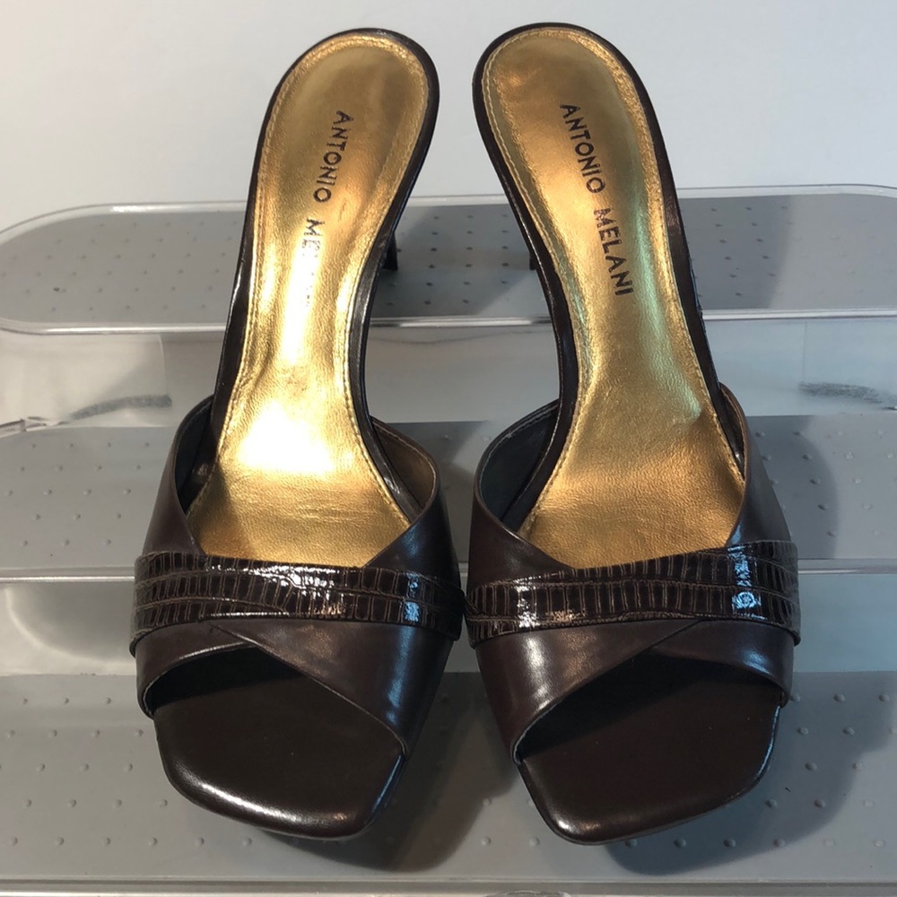 ANTONIO MELANI Brown Mules with Gold Insole